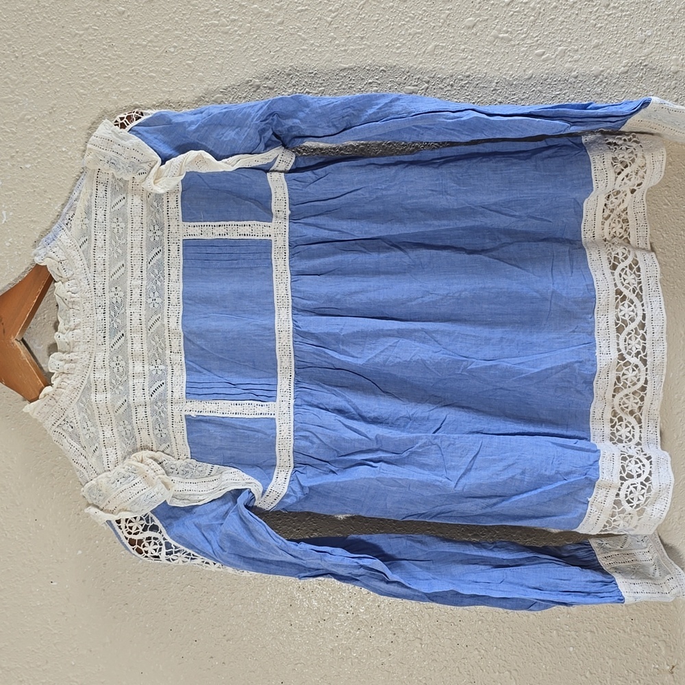 Blue Lace Trim Blouse - Picture 8 of 8